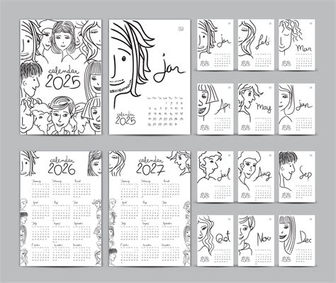 Calendar 2025 Template Set And Calendar 2026 2027 Year Desk Calendar