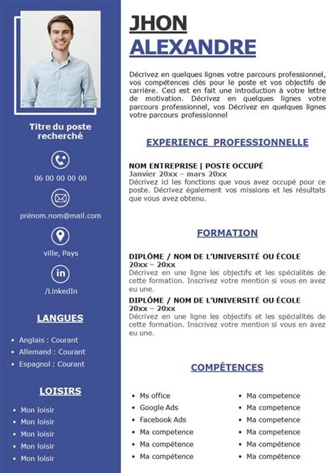 Cv Avec Une Seule Exp Rience Professionnelle Cvexemple