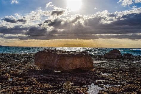 Sunset Rocky Coast Sea Coast Beach Landscape Nature Horizon