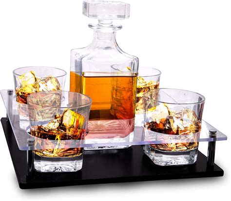 Wholesale Bezrat Old Fashioned Decanter And Whiskey Glasses Set On Rich Wood Mahogany Acrylic