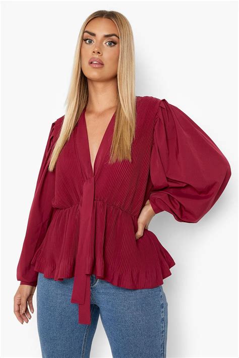 Plus Woven Puff Sleeve Peplum Top Boohoo