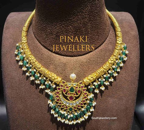 Antique Kante Necklace With Kundan Pendant Indian Jewellery Designs