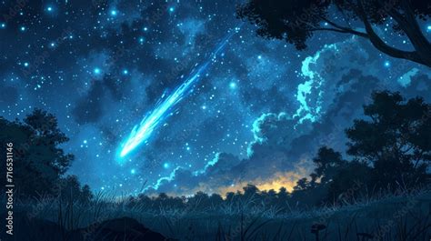 Cartoon Illustrate of meteor shower in the starry night sky. Stars Sky ...