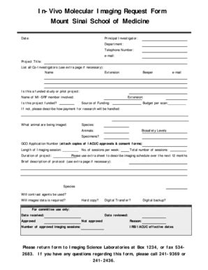 Fillable Online Mssm In Vivo Molecular Imaging Request Form Mount Sinai