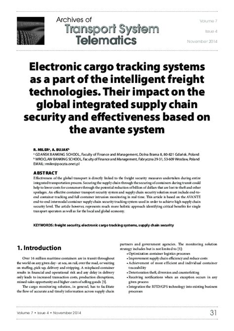 Pdf Electronic Cargo Tracking Systems As A Part Of The Intelligent