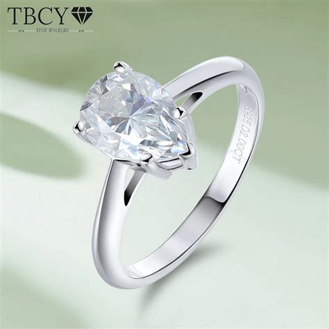 Tbcyd Anillo De Moissanita De Corte De Pera Para Mujer Plata De Ley