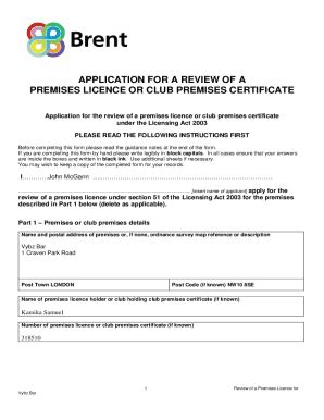 Fillable Online Request For A Review Of A Premises Licence Or Club