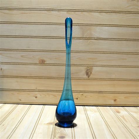 Vintage Viking Glass Bluenique Swung Bud Vase Blue Heavy Etsy Viking Glass Bud Vases