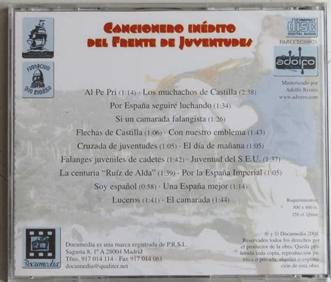 Cd Cancionero Inédito Del Frente De Juventudes