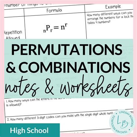 Permutations and Combinations Notes and Worksheets - Lindsay Bowden