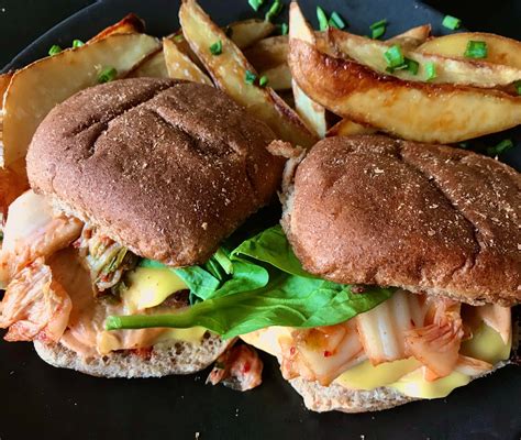 Vegan Kimchi Burgers With Gochujang Mayo And A Side Of Fries Dining