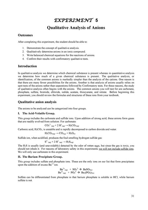 Chem Exp Qualitative Analysis Of Anions Experiment