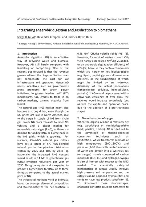 (PDF) Integrating anaerobic digestion and gasification to biomethane