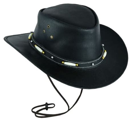 Black Bush Leather Hat Classic Western Style Cowboy Australian Aussie