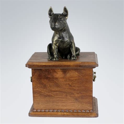 Hundeurne Mit Bronzefigur Bullterrier Urnitas