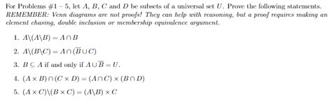 Solved For Problems 1 5 Let 1 B C And D Be Subsets Of A