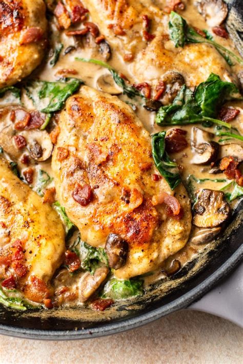 Creamy Balsamic Spinach Bacon Mushroom Chicken • Salt And Lavender