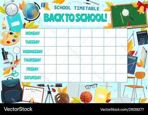 School lesson weekly timetable design Royalty Free Vector