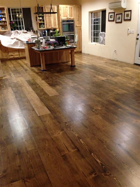 Pine Plank Floors After Hand Rubbed Dark Stain And 2 Coats Of Water