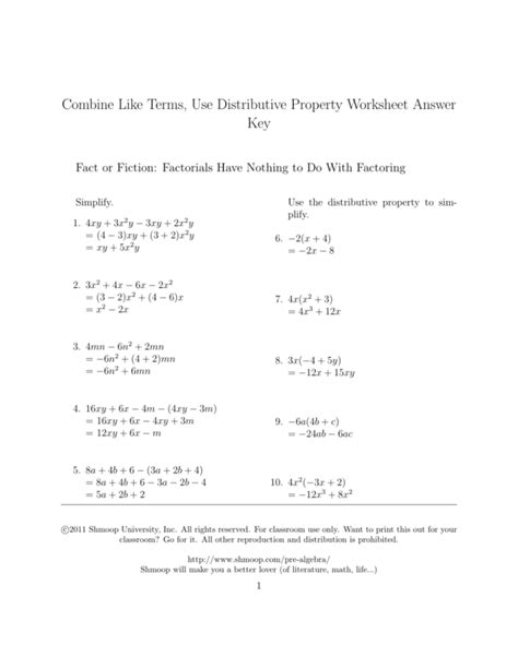 Combining Like Terms Worksheet Easy