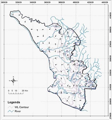 | Groundwater flow direction map. | Download Scientific Diagram