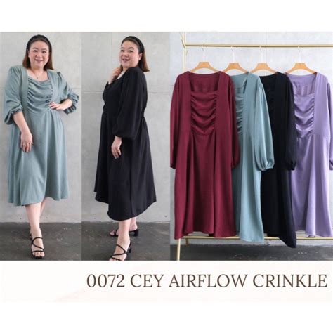 Jual JUMBO 0072 ALEXA DRESS BIGSIZE MATERIAL CEY AIRFLOW CRINKLE FIT TO