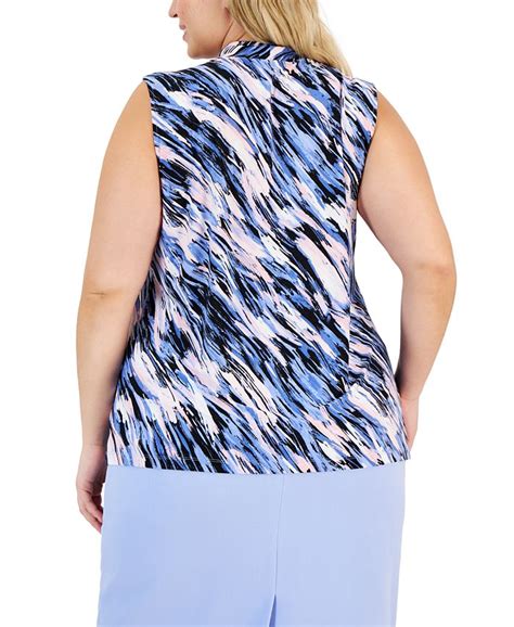 Kasper Plus Size Printed Sleeveless Twisted Neck Top Macys