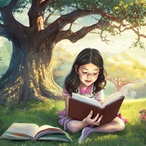 Girl Reading Book Under Tree Fantasy