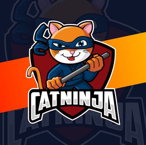 Premium Vector | Cat ninja mascot logo design