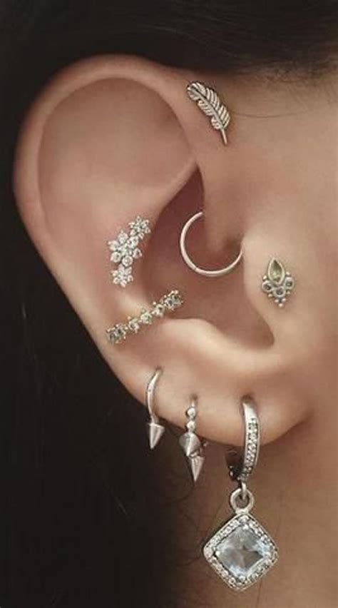 Cute Boho Tribal Silver Multiple Ear Piercing Ideas For Women Cartilage