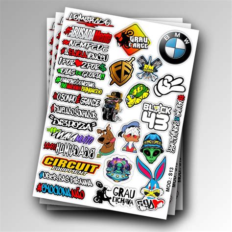 Cartela De Adesivos S13 Para Carro Moto Ou Bike Sticker Notebook