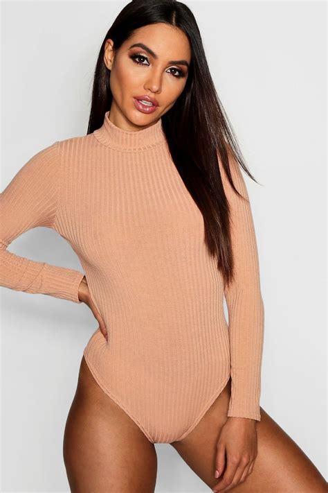 Turtle Neck Long Sleeve Knitted Rib Bodysuit Ribbed Bodysuit Petite