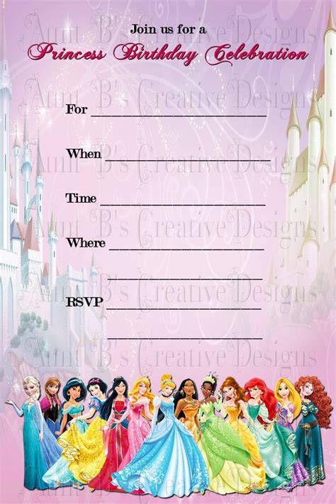 Disney Princesses Birthday Invitation Disney Princess Etsy