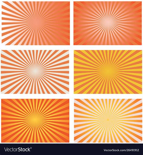 Set Orange Sunburst Backgrounds Royalty Free Vector Image