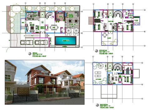 House Design With Swimming Pool And Garden AutoCAD File Cadbull