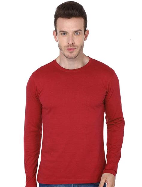 Mens Round Neck Red Full Sleeves T Shirt Wolfattire