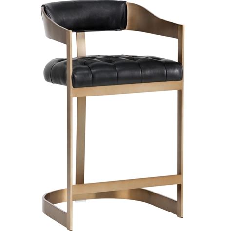 Sunpan 104014 Beaumont Counter Stool In Tufted Black Leather Antique