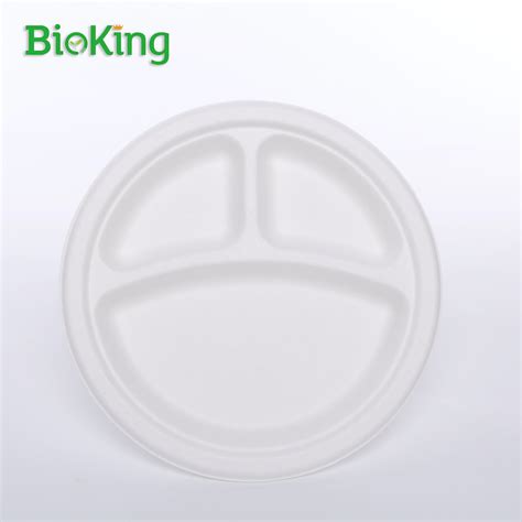 Compartment Plate Plates Bioking Sugarcane Bagasse Pulp Tableware