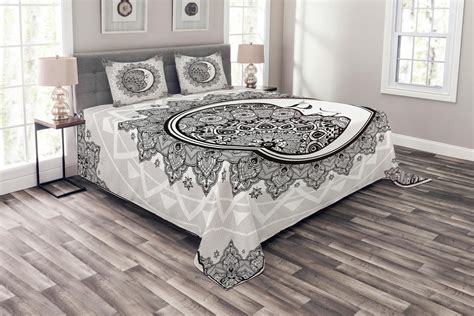 Ambesonne Mandala Quilted Bedspread Set Pcs Moon Stars Bohemian