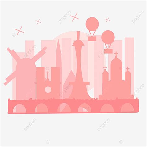 Paris City Skyline Silhouette Transparent Background Pink Paris City