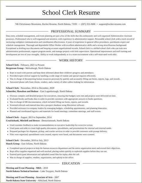 School Office Clerk Resume Examples Resume Example Gallery