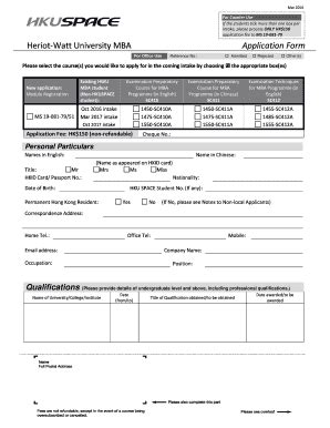 Fillable Online Heriot Watt University MBA Application Form Fax Email