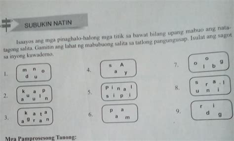 Isaayos Ang Mga Pinaghalo Halong Mga Titik Sa Bawat Bilang Upang Mabuo