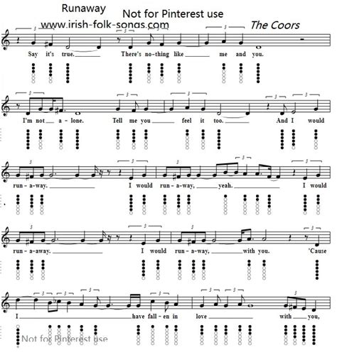 Runaway The Corrs Tin Whistle Piano Sheet Music Notes Irish Folk Songs