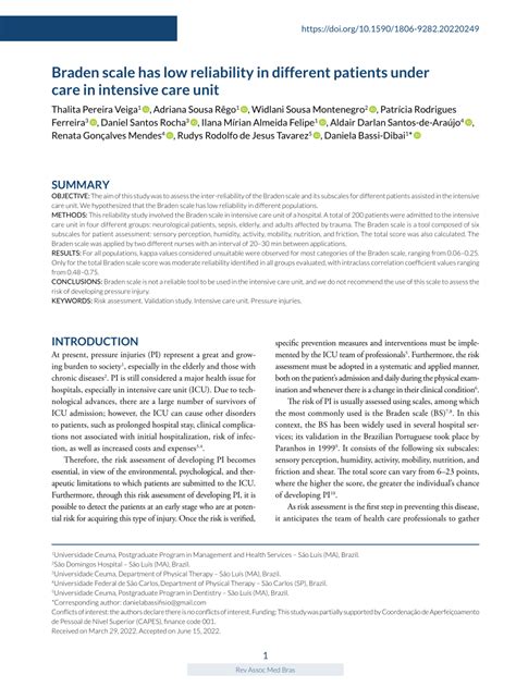 Pdf Braden Scale Has Low Reliability In Different Patients Under Care