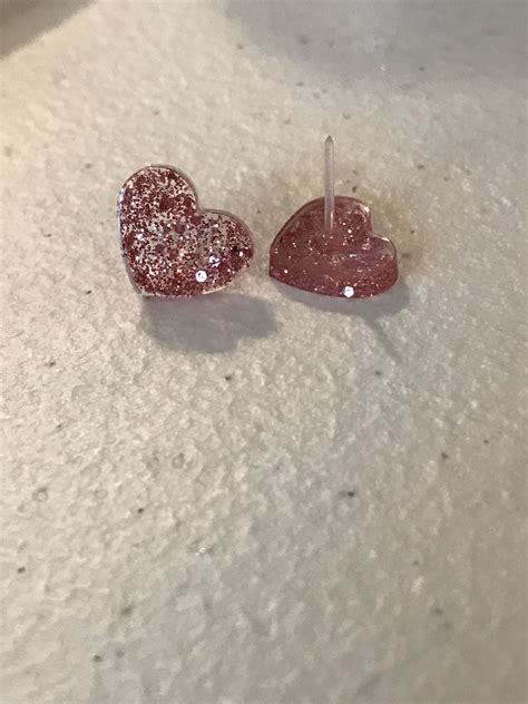 Pink Glitter Heart Earrings Valentines Day Earrings For Her Gift