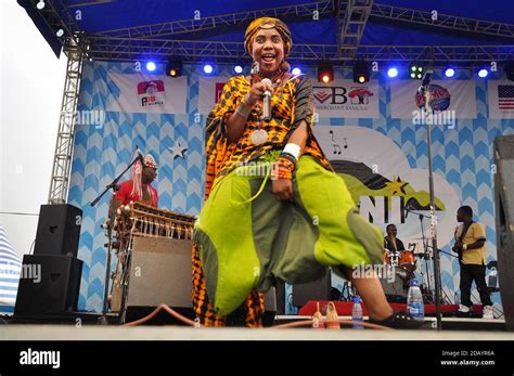 Yvonne Mwale A Singer From Zambia Performs Music On A Stage In
