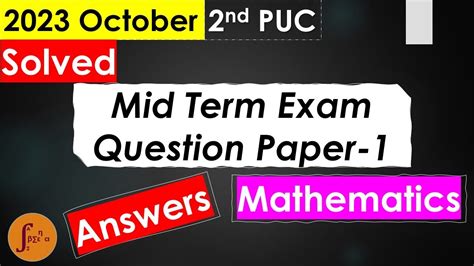 Nd Puc Maths Mid Term Exam Question Paper October Solved With