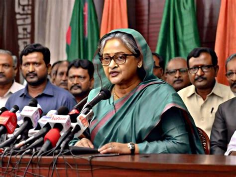 Premium AI Image | Bangladesh Prime Minister Sheikh Hasina addressing in a press conference at ...