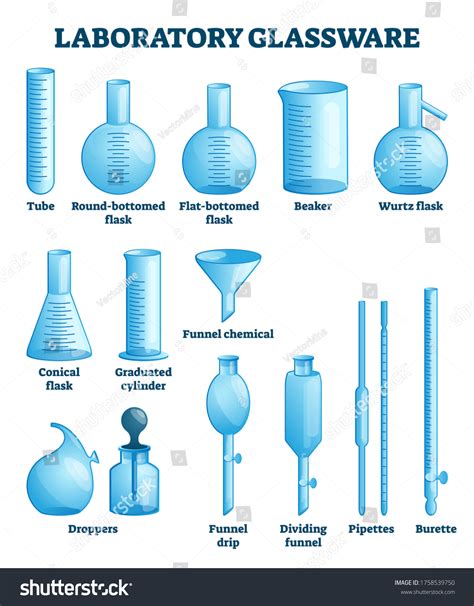 Laboratory Glassware Vector Illustration Labeled Science стоковая